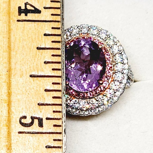 AAA Rose De France Amethyst, Lotus Garnet & Moissanite cocktail ring size 8 - Picture 3 of 6